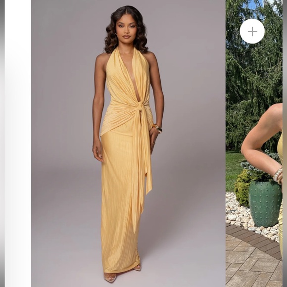 JLUXLABEL YELLOW UNDER THE MOONLIGHT DRAPE DRESS - Picture 2 of 7